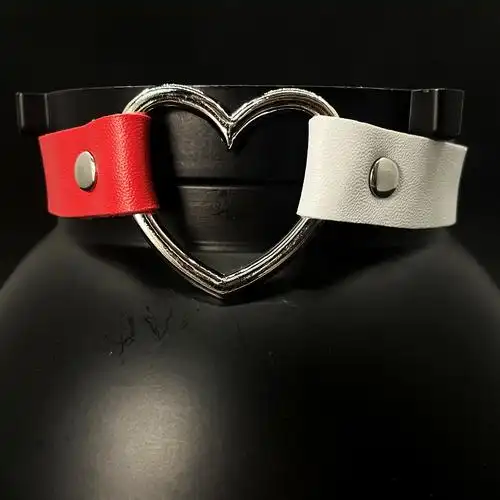 跨境哥特式皮质项圈颈链爱心pu项链颈圈双色组合复古脖子choker