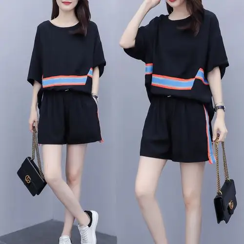 大码女装宽松遮肚套装胖妹妹mm夏新款短袖上衣休闲短裤显瘦两件套