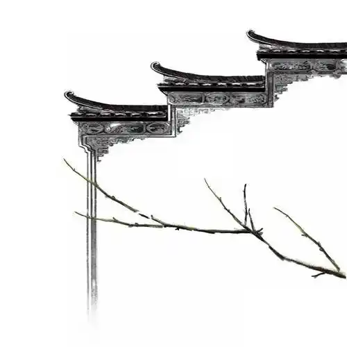 水墨画风格中国传统建筑徽式建筑屋檐png免抠图片