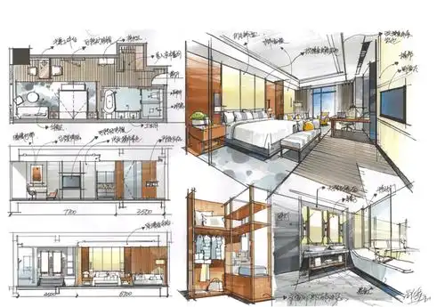 室内手绘快速表达客厅,卧室,立面上色