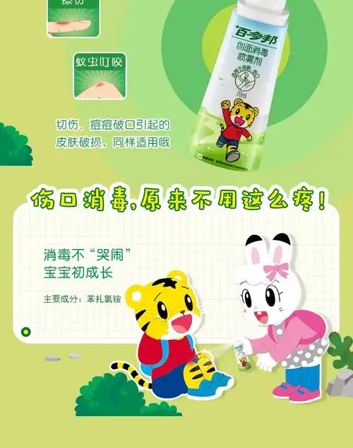 中美史克百多邦创面消毒喷雾剂70ml巧虎版童宝宝适用伤口皮肤感染杀菌