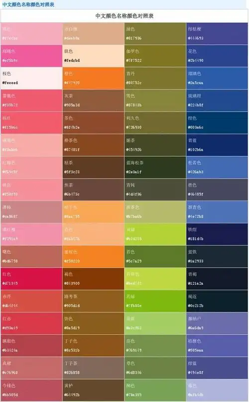 中文颜色名称颜色对照表