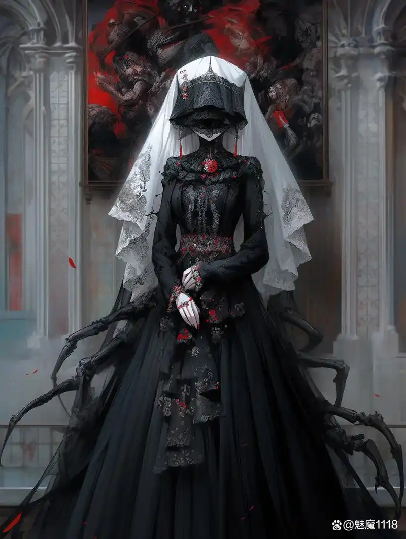 暗黑唯美插画|黑纱鬼新娘-美好从未从你身上消失
