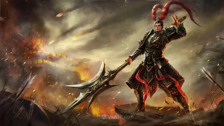 古代悬崖上的武将战场绘画图片