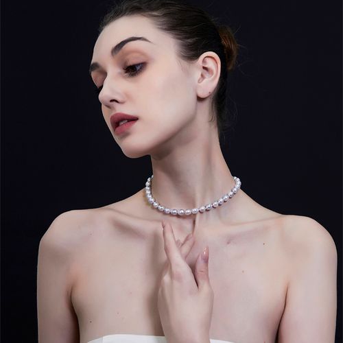 纯翠珠宝 天然海水akoya银灰色巴洛克珍珠项链 真多麻色18k金珠链