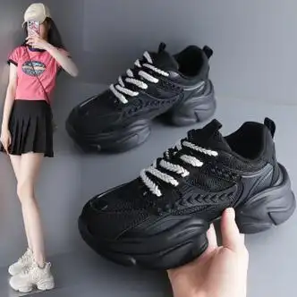 庄曼莉复古老爹鞋女秋季轻便运动鞋内增高厚底跑步鞋不磨脚学生休闲鞋