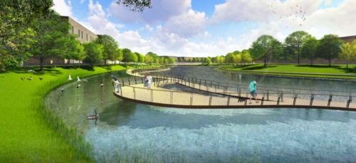 动线系统,配套服务设施策略,新建建筑系统,桥梁设计策略,驳岸系统