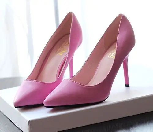 欧美性感尖头高跟鞋粉色紫色细跟高跟鞋单鞋黑色职业上班鞋女鞋子
