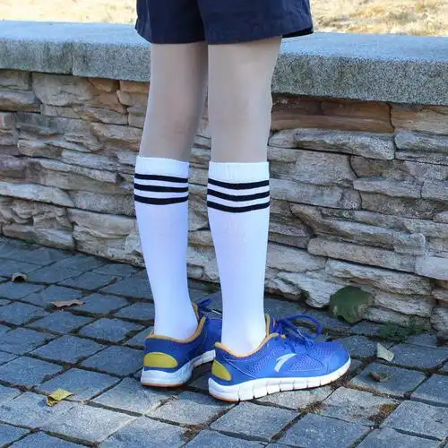高筒袜子儿童长筒袜春秋夏学生半筒无骨袜男童女童黑色白色中筒校服袜