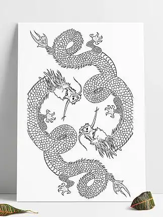 简笔素描白描线稿双 i>龙 /i>分层psd