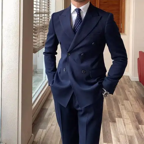 鹿三先生男士商务正装纯色修身双排扣西服两件套大气简约西装