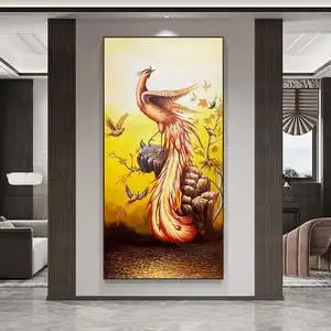 纯手绘油画凤凰花鸟百鸟朝凤客厅装饰画古典玄关走廊过道挂画定制