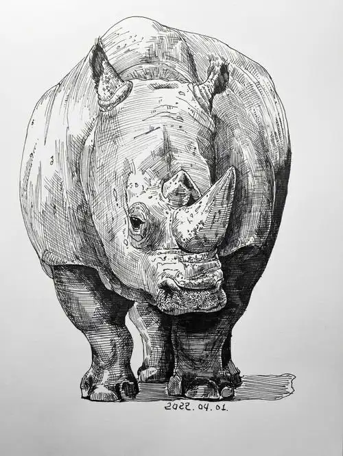 犀牛钢笔速写手绘