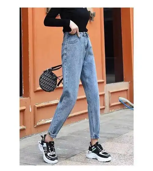 2020新款松紧腰牛仔裤女宽松高腰显瘦哈伦老爹裤
