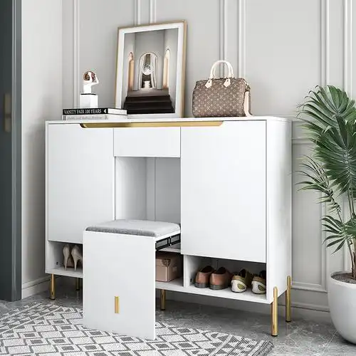 开尚 北欧现代轻奢鞋柜带换鞋凳1.2米玄关柜大容量储物对开门鞋柜