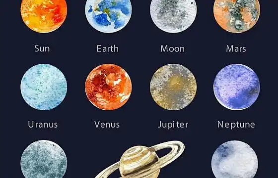 手绘简笔画风格的宇宙天体星球太阳系