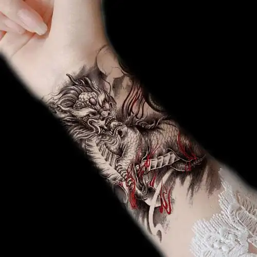 纹身贴洗不掉火麒麟貔貅穷奇纹身贴防水男女半臂手臂仿真刺青贴纸套装