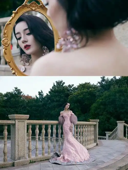 迪丽热巴珠光粉宫廷风礼服