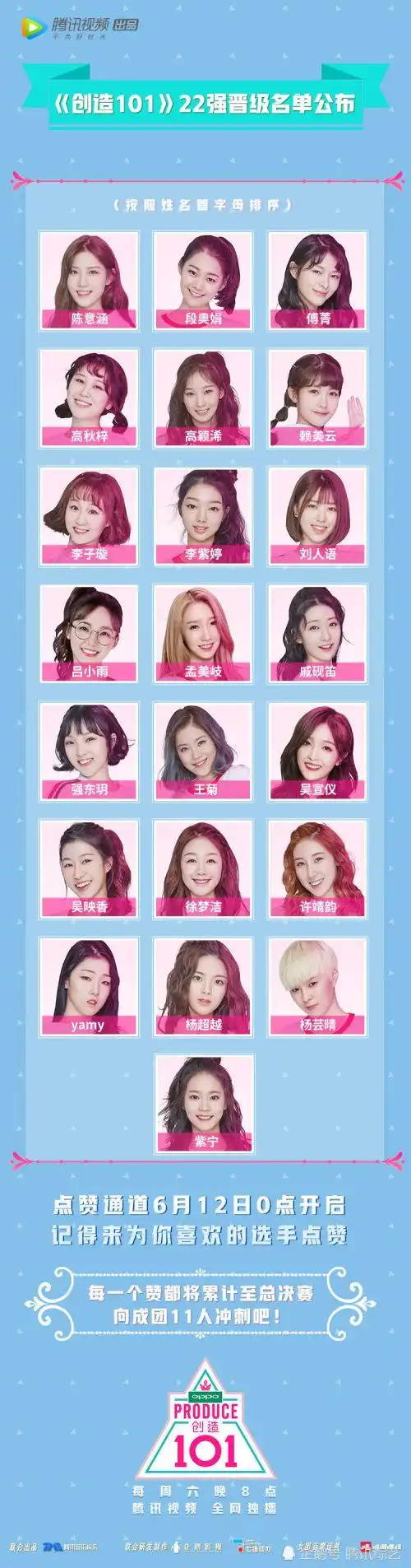 《创造101》总决赛名单公布 6月12日0点点赞通道开启