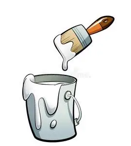 pot油漆桶油漆桶里的卡通白色颜料照片
