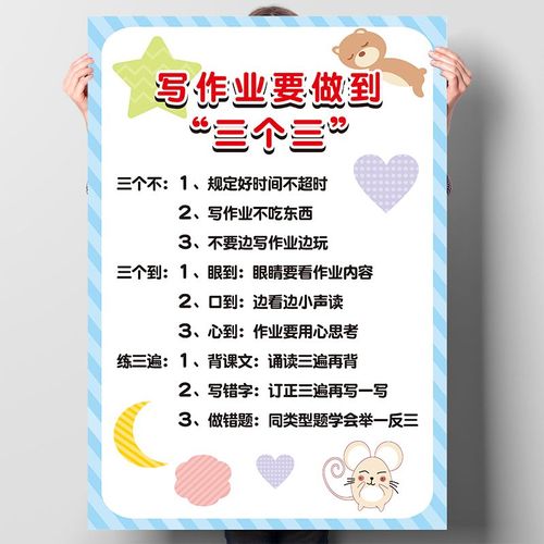 儿童房布置墙贴画暑假安排写作业三个三汉字笔顺歌父母好孩子家规