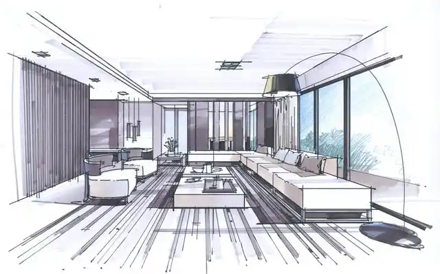 客厅空间案例手绘设计表现技巧步骤解析