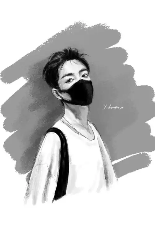 肖战超话#向全世界安利肖战#xz#肖战#大背头配口罩速写1/17315@x