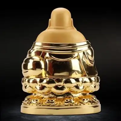 台湾开光纯铜贴金弥勒佛像笑佛大肚佛弥勒佛金身家用客厅招财摆件