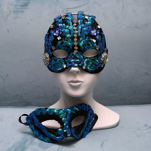 狂欢节派对情侣蓝色面具万圣节化装舞会男款女款时尚直播半脸舞台