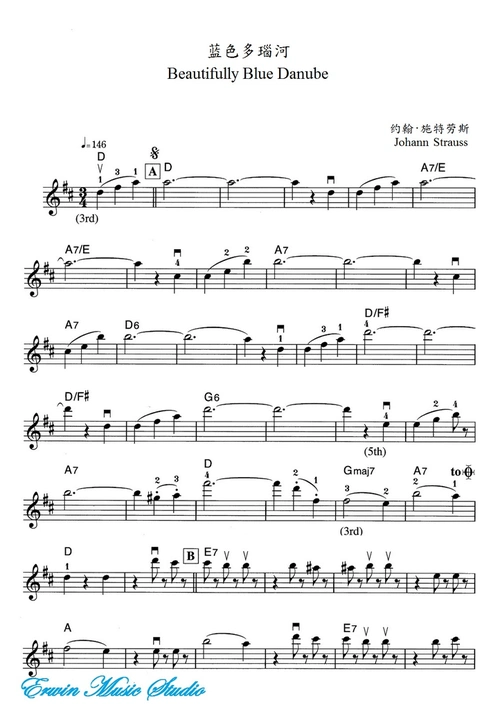 施特劳斯《蓝色多瑙河》小提琴曲谱