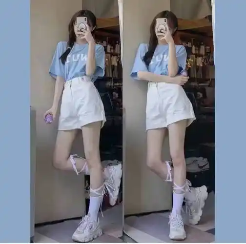 原创白色短裤怎么搭配上衣和鞋子好看