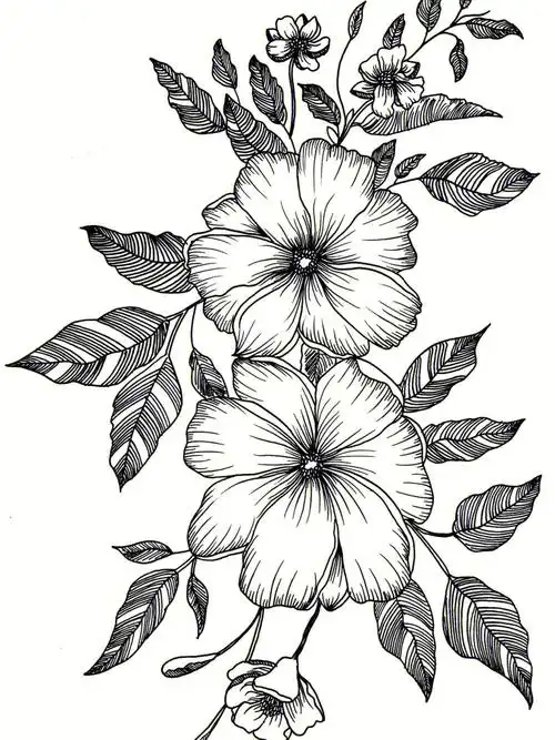 黑白装饰画线描花卉针管笔附过程