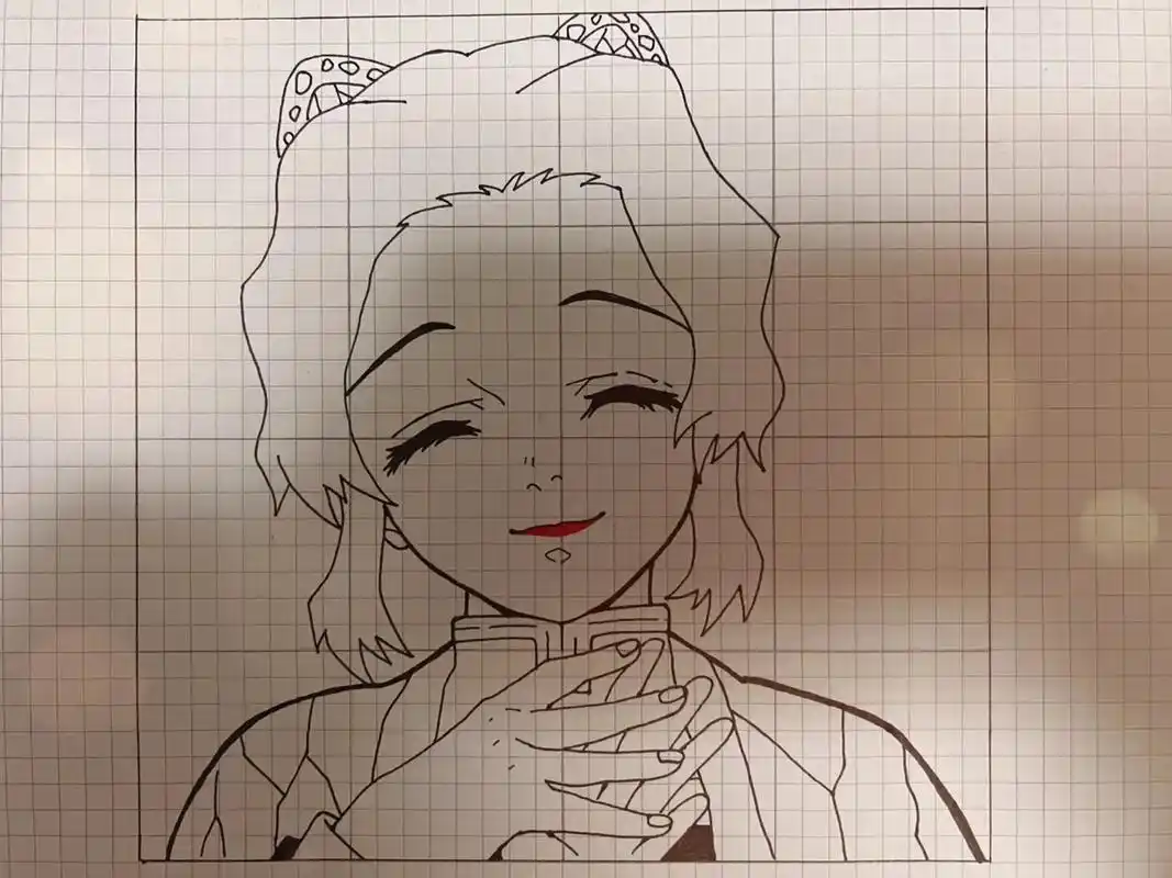 4×4方格画"摩西摩西"#动漫 #画画 #鬼灭之刃#蝴蝶忍 - 抖音