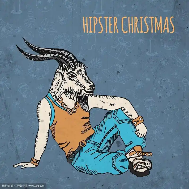 手绘山羊人嬉皮士圣诞问候