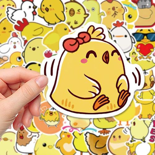 50/100张可爱q版小黄鸡贴纸ins风超萌小鸡仔图案装饰防水涂鸦贴画