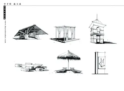 景观手绘线稿(单体 小场景)