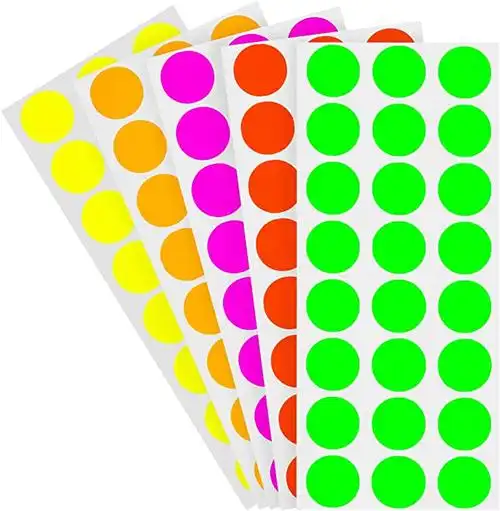 5 厘米)可拆卸颜色代码圆点标签套装,5 种荧光色,1200 个/包