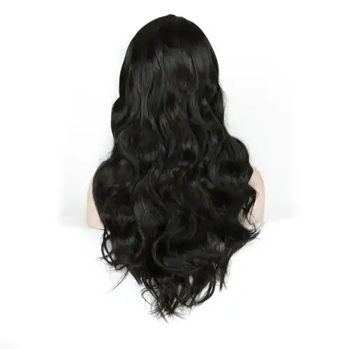 欧美假发逼真头套自然黑色长卷发偏分大波浪水波纹个性厂家批发