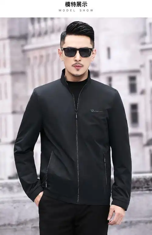 秋装外套中老年春秋夹克男中年男士商务常规上衣父衣服40岁黑色180xl