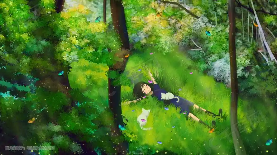 小女孩绿色清凉夏日休闲