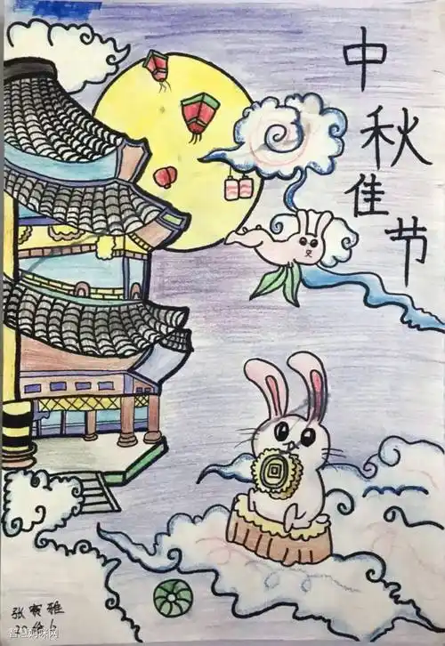 简单漂亮的中秋佳节儿童画