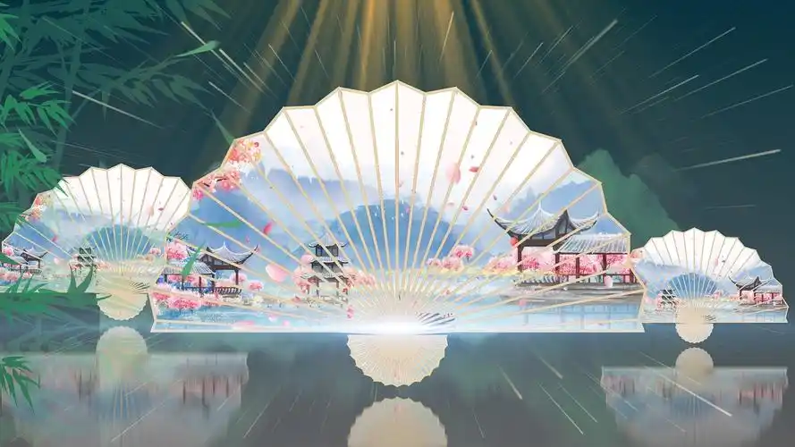 4k古风扇子古典舞背景视频led舞台古典国潮背景