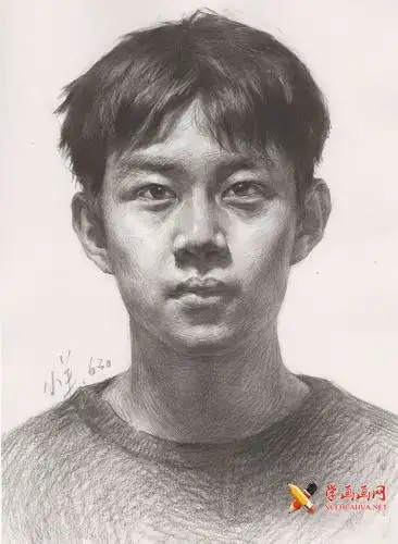 正面男青年素描头像范画高清图片__素描头像_人物素描_学画画网_国内