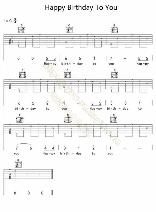 happy birthday(生日快乐) 吉他谱 -vanlepie-玩乐派