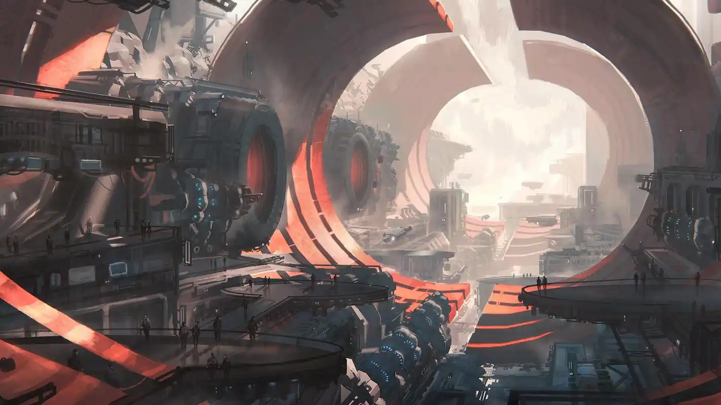 宇宙空间站科幻酷炫手绘插画,艺术壁纸-回车桌面