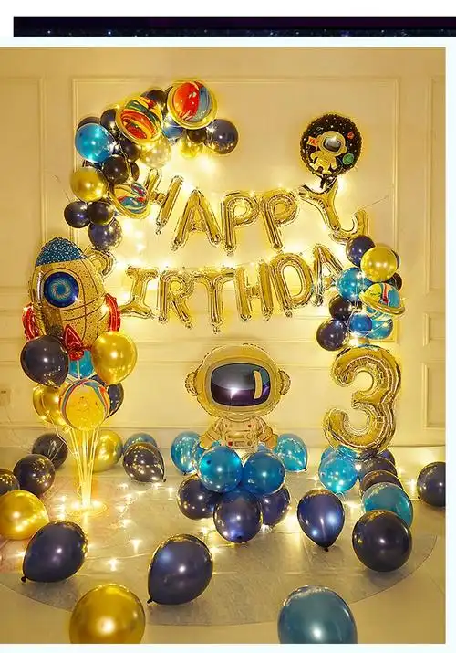 网红生日布置男孩派对气球儿童装饰品周岁男童快乐场景背景墙宝宝