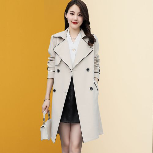 2024春秋季新款女装时尚韩版女士英伦风休闲修身风衣女中长款 米色 m