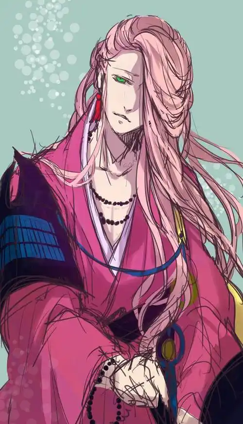 刀剑男子长发化须我コウ的长发帅哥pixiv插画图片