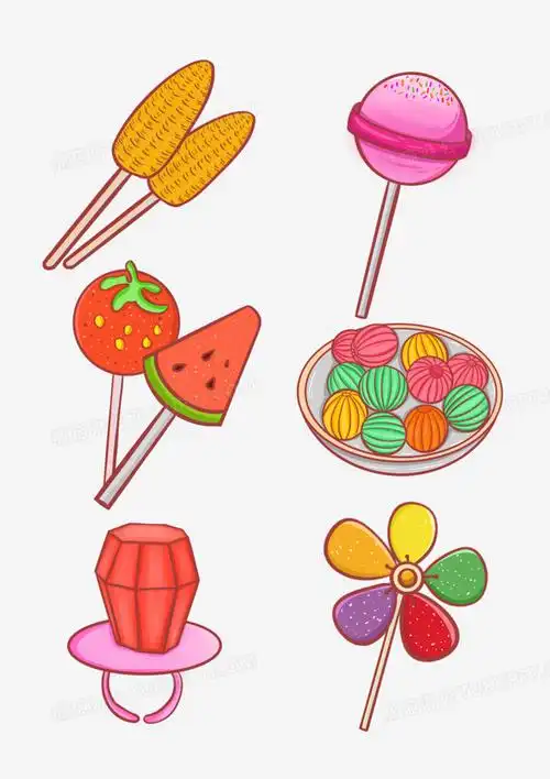 一组卡通简笔画各种糖果合集元素