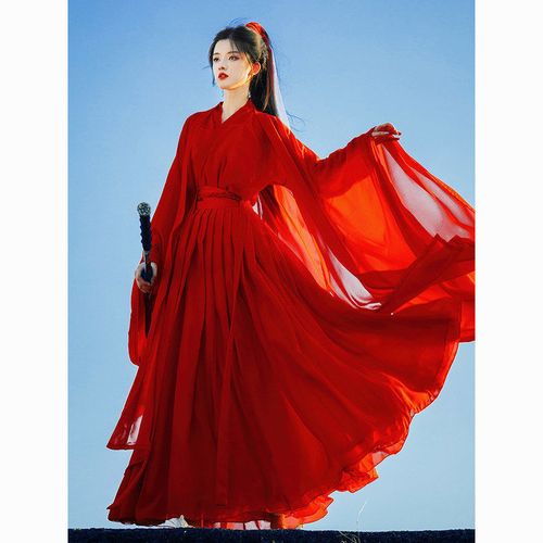 红袍古装汉服女红色武侠古装仙气古风广袖流仙裙交领超仙霸气酷
